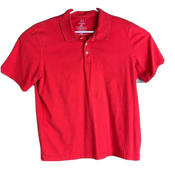 George Other - George Polo Golf Shirt Mens Size Large Red 100% Cotton Collar 3 Button Pullover